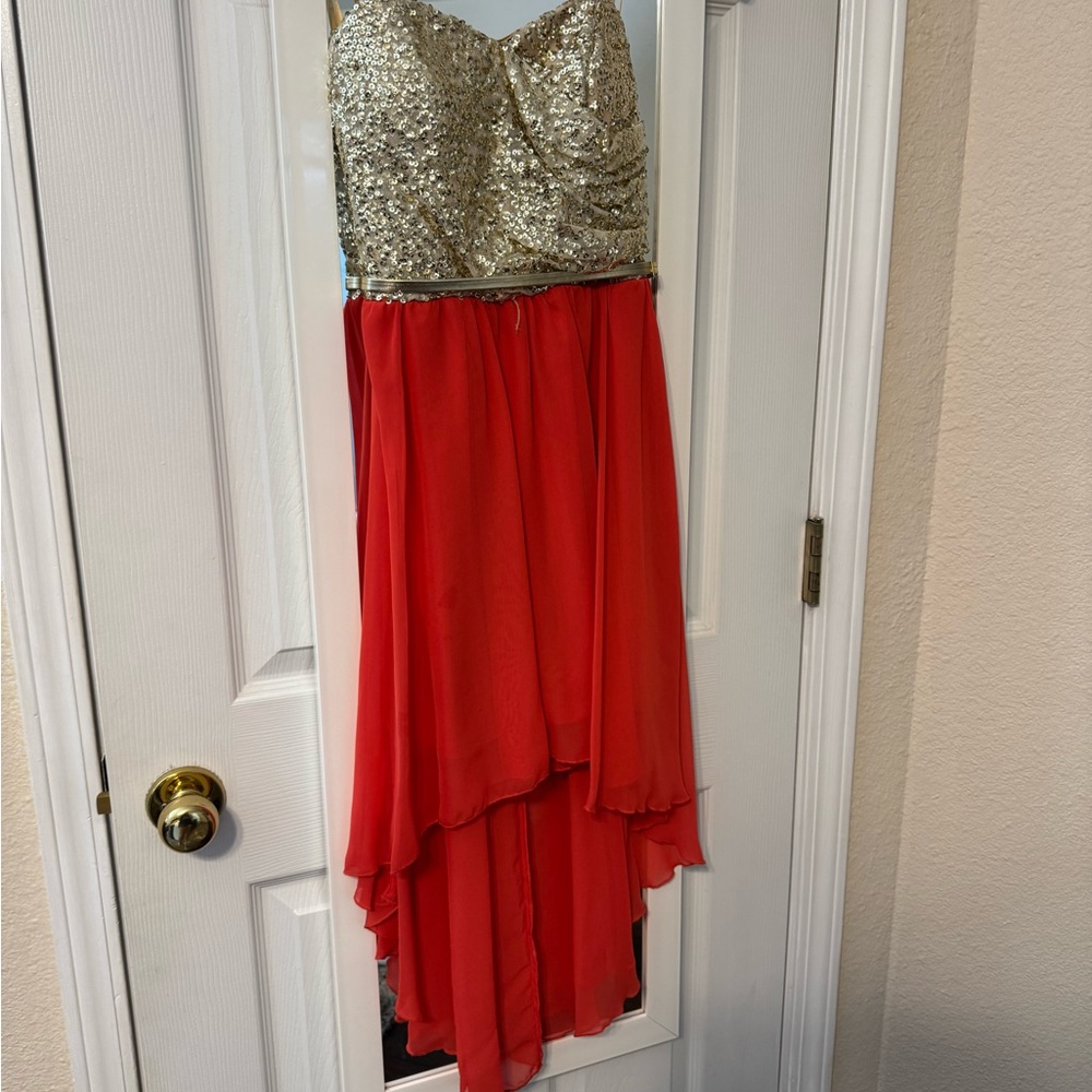 As U Wish Gold and Red Strapless Dress